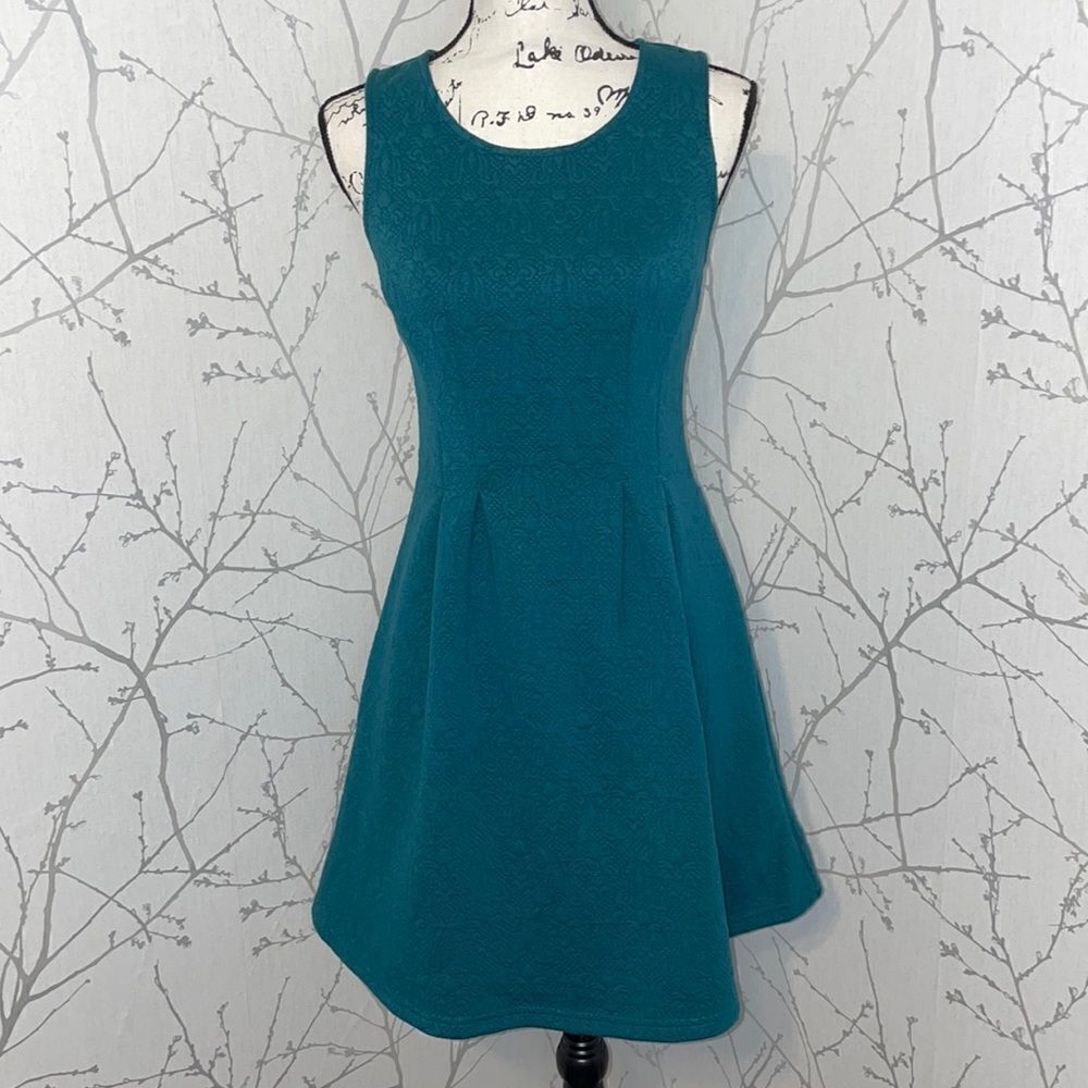 Blue Rain‎ Skater Dress Women Small Teal Excellent Sleeveless Textured Jacquard